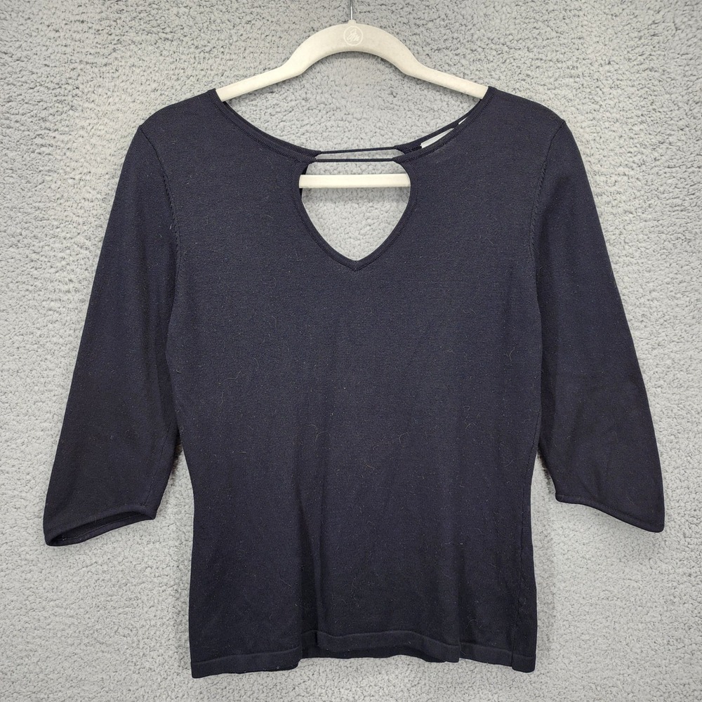 Vintage von Saken Womens Black 3/4 Sleeve Keyhole V-Neck Knit Top Size Small